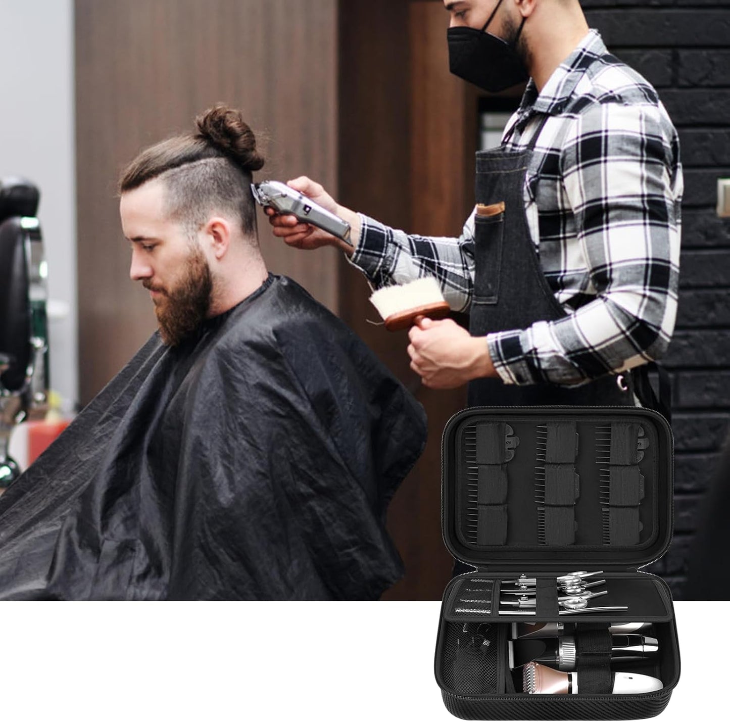 Boobowl Barber Accessories Bag for Clippers and Supplies, Mens Hair Trimmers Box, Portable Clipper Storage Holder Organizer for Hair Cutting, Guard Grooming Kit and Barbers Supplies (Bag Only) -Black
