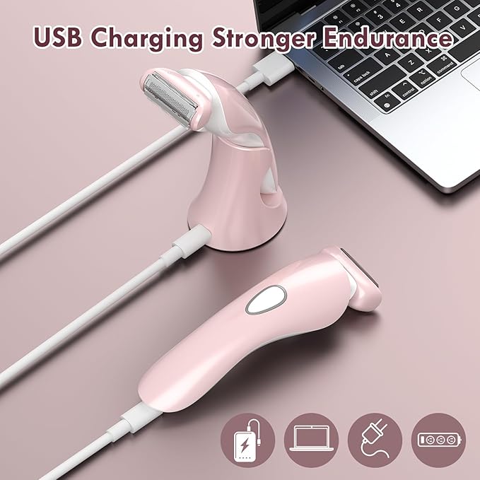 Electric Razor for Women - Painless Eletric Shavers for Women, Body Hair Removal for Legs and Underarms, Ladies Bikini Trimmer Wet Dry Shave, Rechargeable, with LED Light