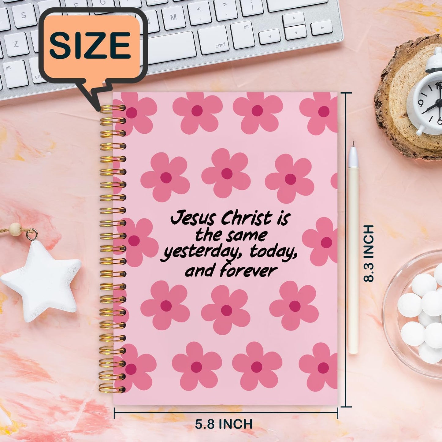 Pink Floral Christian Spiral Journal Notebook 5.5x8.3in, Jesus Journal for Women, Prayer Journals for Woman, Religious Notebooks for Note Taking, Hardcover Notebook