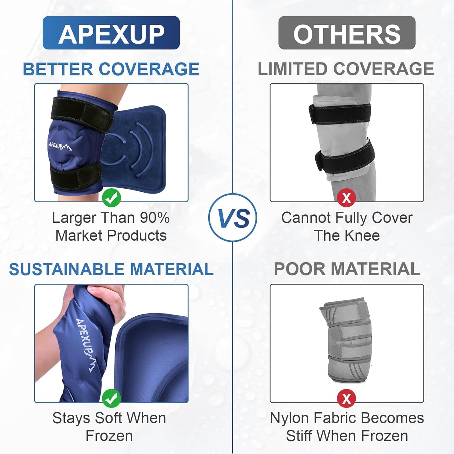 APEXUP Ice Pack for Knee Pain Relief, Large Reusable Wrap After Surgery, Flexible Gel Cold Pack for Injuries, Pain Relief for Back, Shoulder, Elbow, Ankle and Leg (Navy Blue, XXL, 1PK)