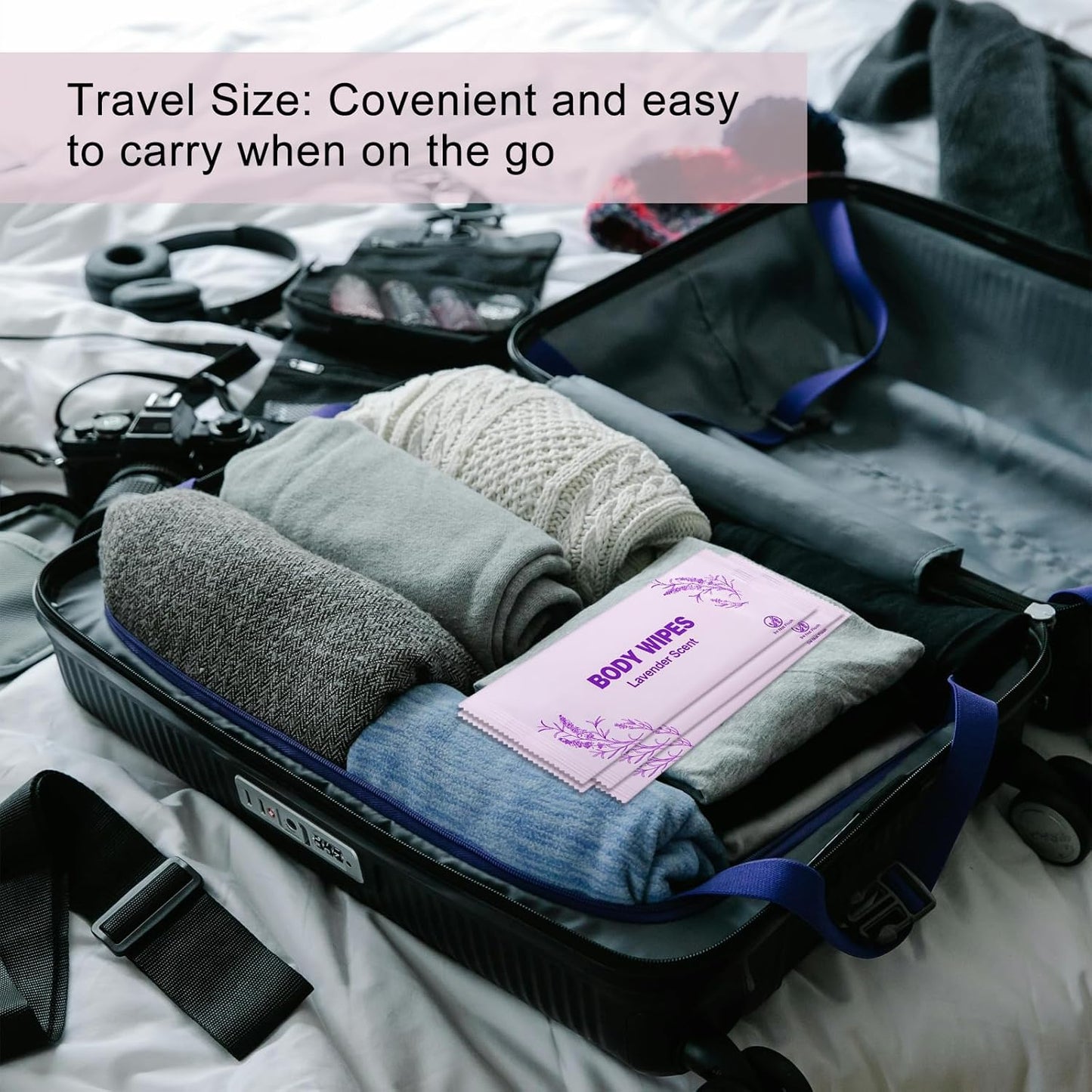 Body Wipes Individually Wrapped, 100 Pack Adult Bath Wipes No Rinse Extra Large Thick (11.8"x7.9"), Suitable for Camping, Gym and Travel, Lavender Scent