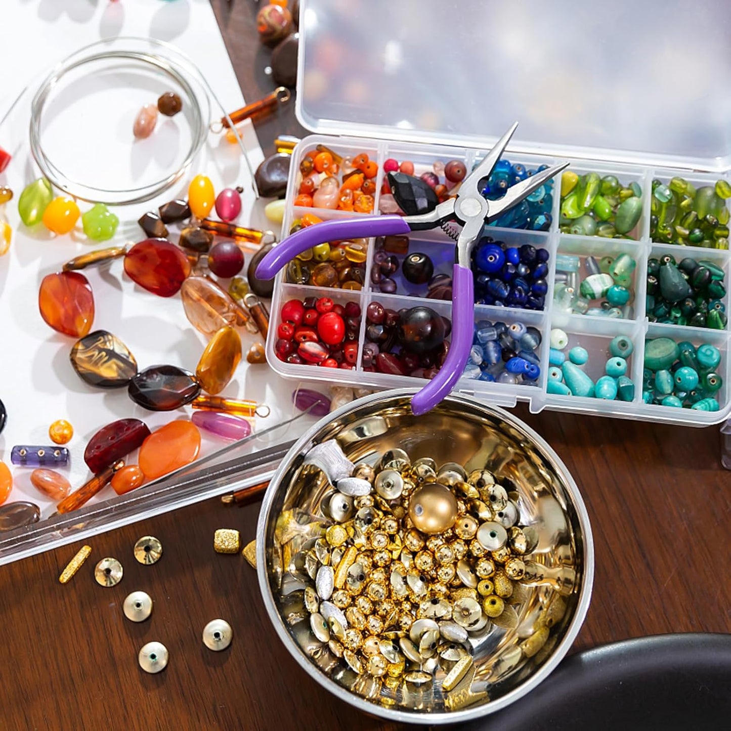 KINJOEK 32 Pack 15 Grids Plastic Bead Organizer Bulk Containers Storage, Adjustable Divider Diamond Jewelry Craft Painting Storage Case, Colors Small Fishing Tackle Box for Sewing Cross