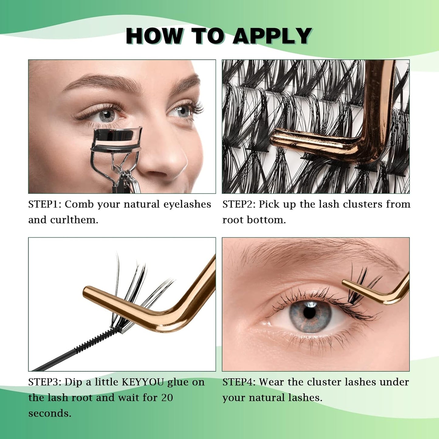 Lash Clusters 300pcs Individual Lashes 50D 0.07D Curl 16mm DIY Eyelash Extension KEYYOU Large Tray Volume Soft&Natural Cluster Lashes(50D-0.07D,16)