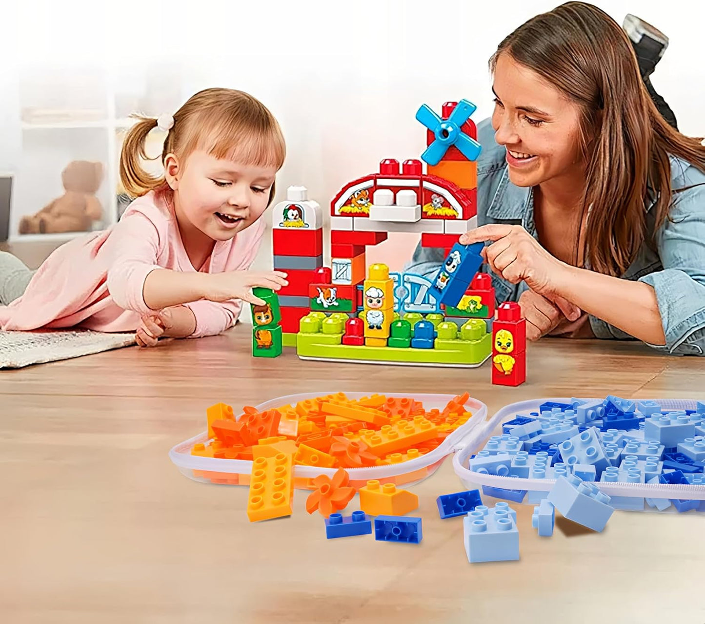 Clear Hard Plastic Zipper Case,Transparent Double Zippers Hard Pouch with 6pcs,Portable Travel Organizer Bin for Toy Storage