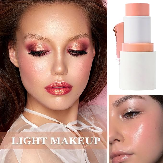 Cream Blush Stick with Brush and Makeup Sponge,Waterproof Multi Cream Makeup Stick,Lightweight,Long-lasting,2 in 1 Multi Blush for Cheeks & Lip Tint & Eyeshadow I