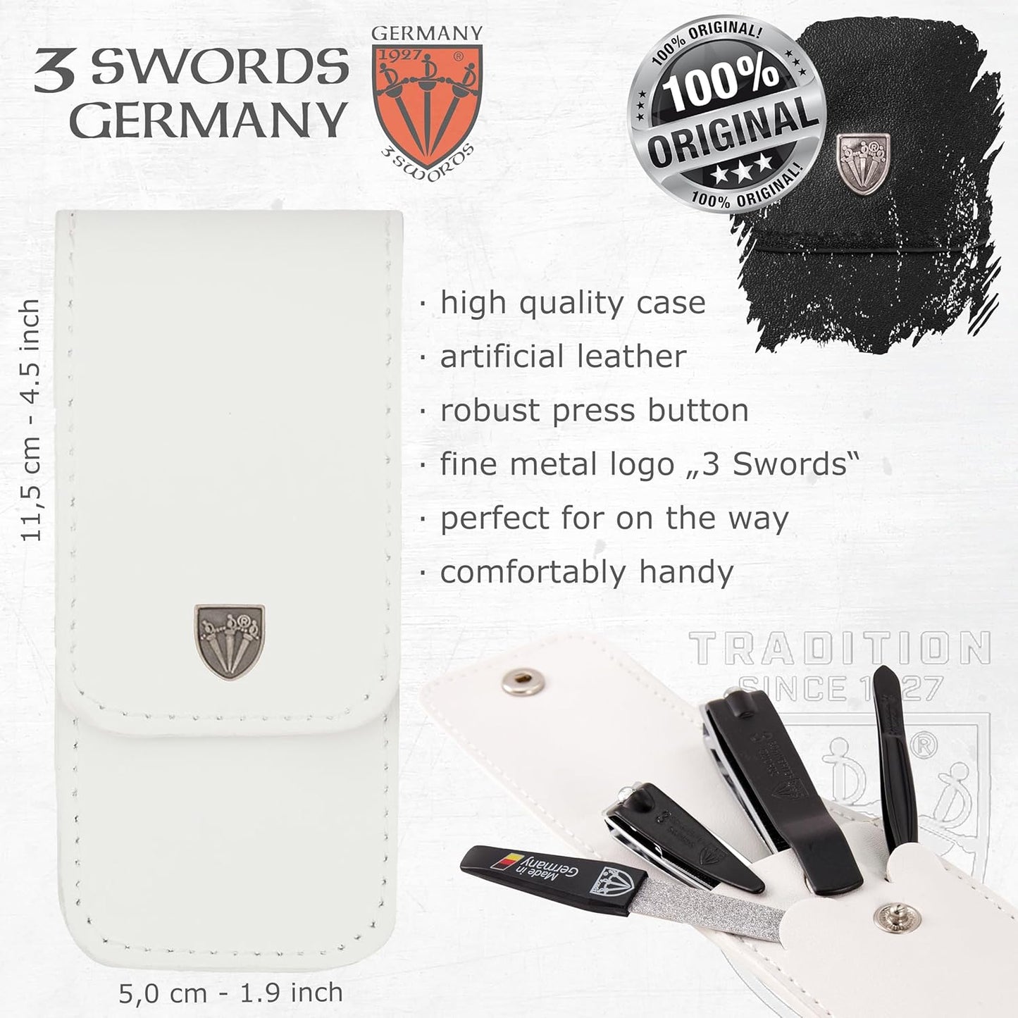 3 Swords Germany - Brand Quality 4 Piece Manicure Pedicure Grooming kit Set for Professional Finger & Toe Nail Care Tweezers File Clipper Fashion Leather case in Gift Box, Made by 3 Swords (02563)