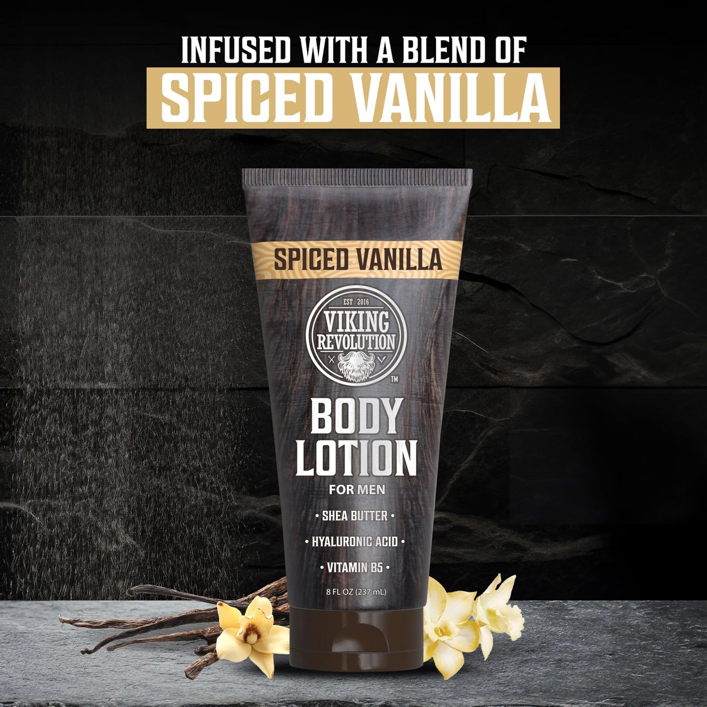 Viking Revolution Spiced Vanilla Body Lotion for Men – Mens Lotion for Dry Skin with Shea Butter, Hyaluronic Acid and Vitamin B5 – Nourishing Mens Body Lotion for Hydrated and Smooth Skin - 8oz,1 Pack