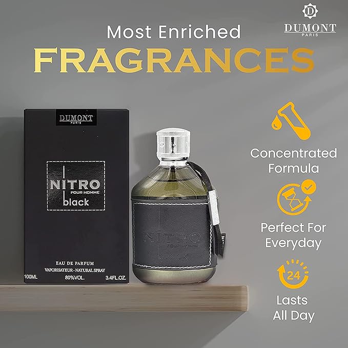 Nitro Black Eau De Parfum - Mysterious Fruit & Woody Scent - 3.4 Fl Oz