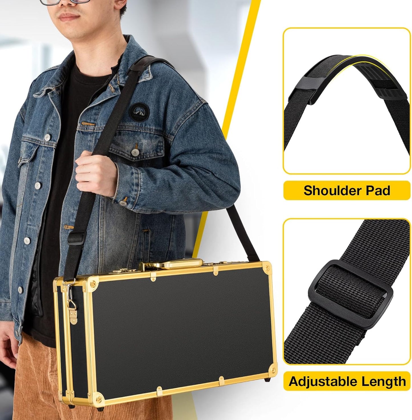 Noverlife Upgraded Large Barber Travel Briefcase, 22x11x5in Portable Barber Carrying Suitcase Salon Case with Code Lock, Gold Barbershop Travel Case Hairdresser Tool Storage Organizer Box for Clipper