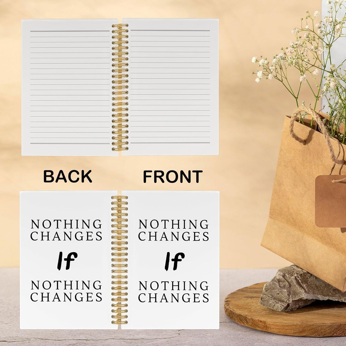 Motivational Notebook, Positive Affirmations Stress Relief Gifts, Office Growth Mindset Motivational Notebooks, Nothing Changes If Nothing Changes Hardcover Spiral Notebook 5.5x8.3 Inch