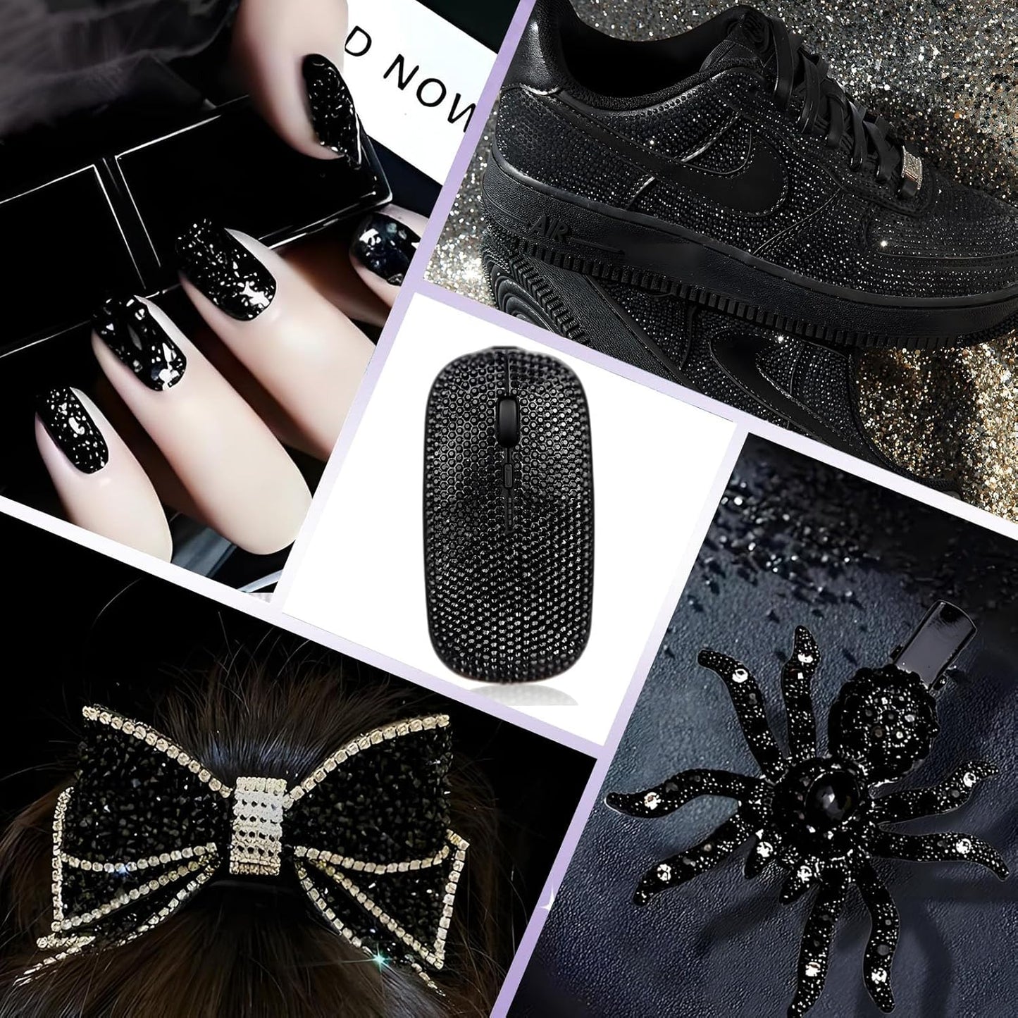 3000PCS SS8 Flatback Rhinestones | 12-Facet Diamond-Cut Glass Gems for Nail Art, Clothing, DIY Crafts |Glue-On Decoration Stones with Silver Backing(Jet Black)