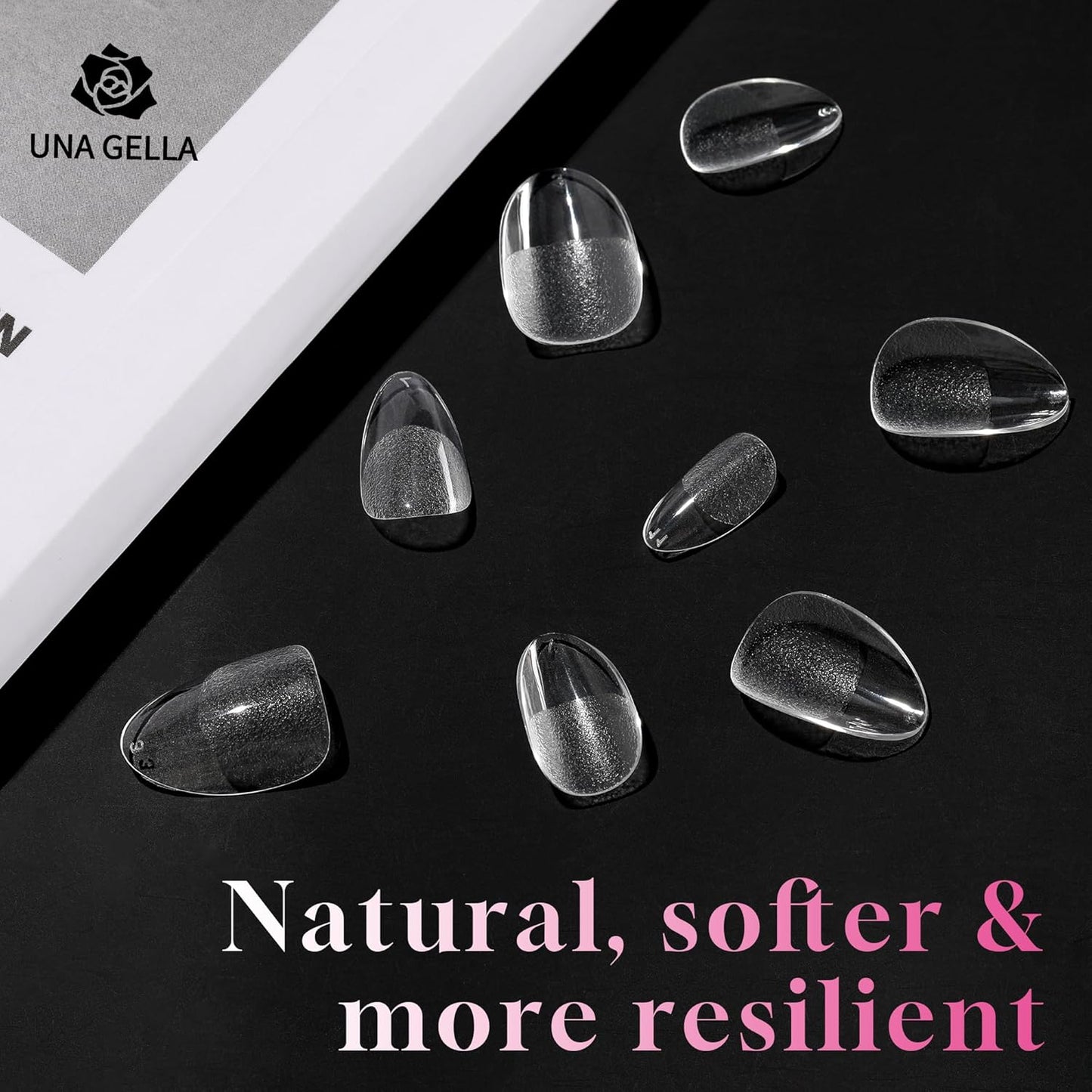 UNA GELLA Extra Short Almond Nail Tips, 312pcs XS Gel Nail Tips Almond Pre-Shaped Half Matte Full Cover No Need File Clear Fake Nails for Nails Extension Home DIY Salon 12 Sizes