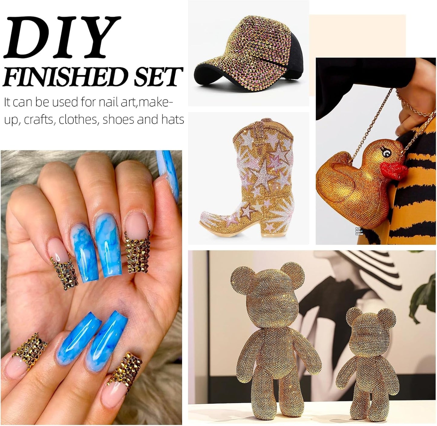 Gold Flatback Rhinestones, Glass Rhinestones for Nail Art and Craft, Glue Fix, Loose Crystal Gemstones(Gold, SS20, 2880pcs, 4.6-4.8mm)