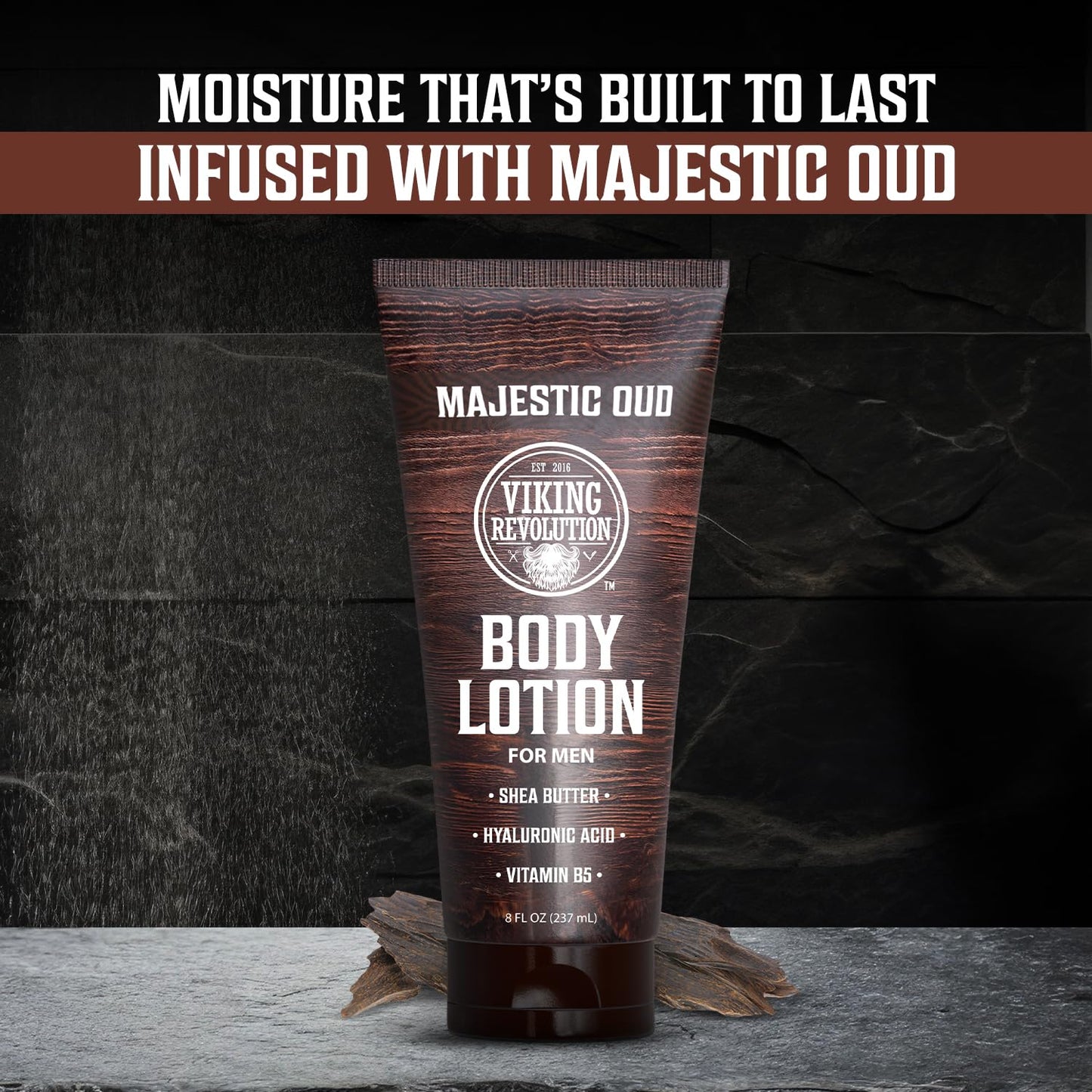 Viking Revolution Majestic Oud Body Lotion for Men – Mens Lotion for Dry Skin with Shea Butter, Hyaluronic Acid and Vitamin B5 – Nourishing Mens Body Lotion for Hydrated and Smooth Skin (8oz, 1 Pack)