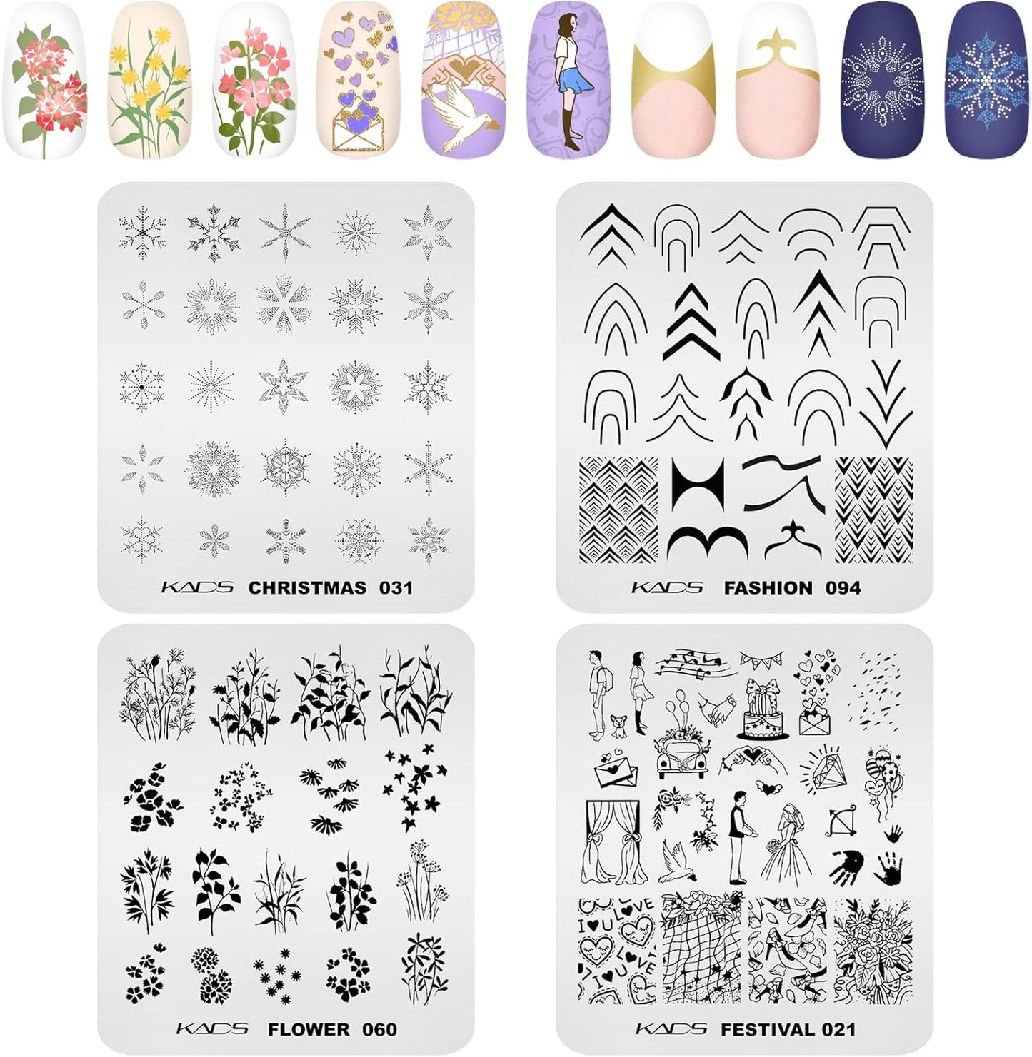 KADS 20pcs Nail Stamp Plates set Nails Art Stamping Plates Leaves Flowers Animal Nail plate Template Image Plate (20Pcs + Stamper)