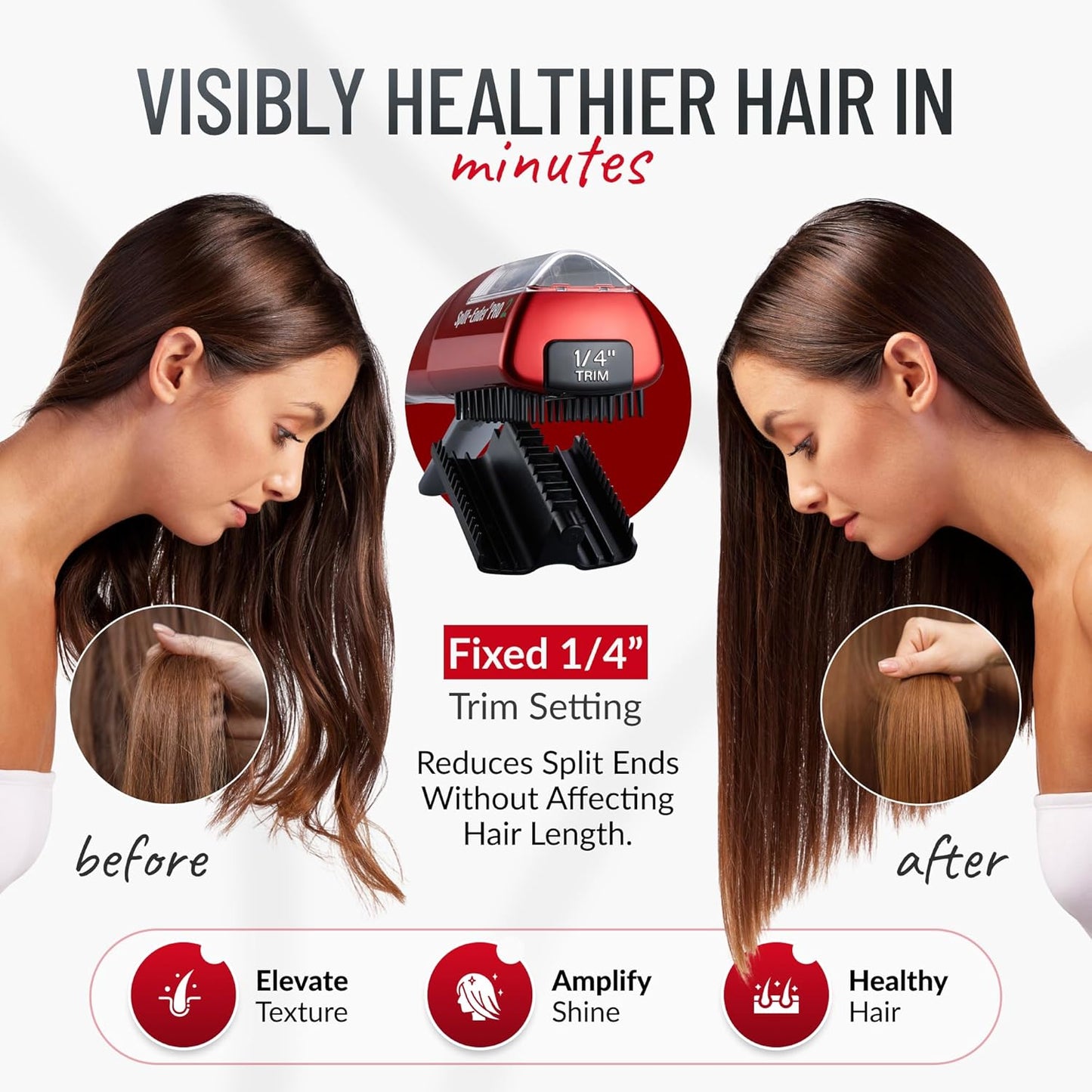 Split-Ender Pro 2 - Original Professional Beauty Tool - Cordless Split End Hair Trimmer for Damaged, Dry, Brittle, Frizzy, Curly or Straight Hair (Red)