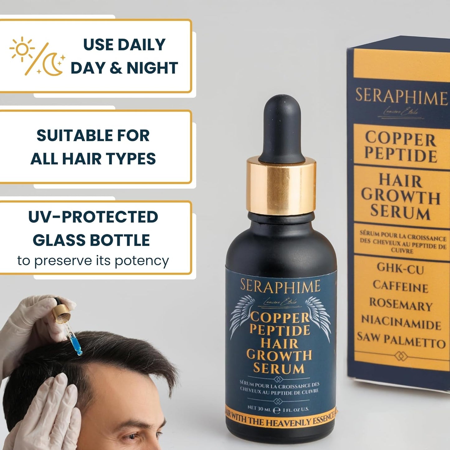 Copper Peptide Serum for Hair Growth - Caffeine, Niacinamide, Rosemary Oil, Saw Palmetto Hair Density Serum, Topical Tripeptide Scalp Care for Hair Thinning, Women & Men 1 fl oz