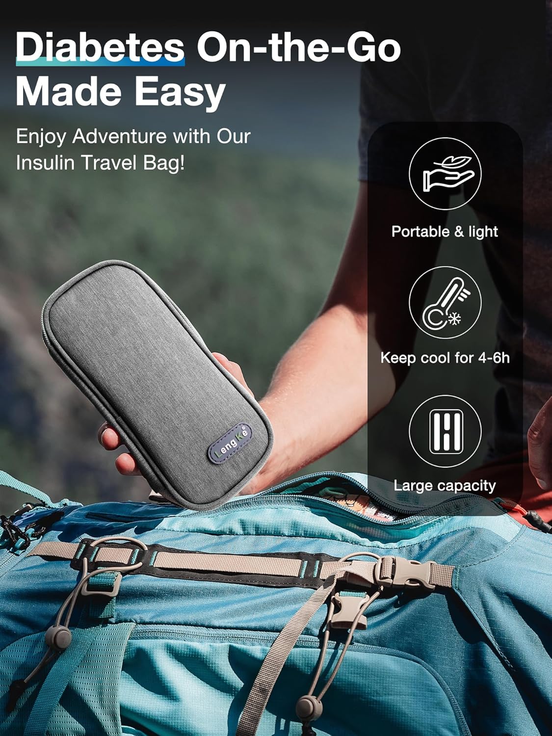 Leng Ke Insulin Cooler Travel Case - Portable Insulated Medication Bag for Insulin Pens & Blood Glucose Monitor Supplies, Diabetic Travel Case - TSA Approved (Grey)