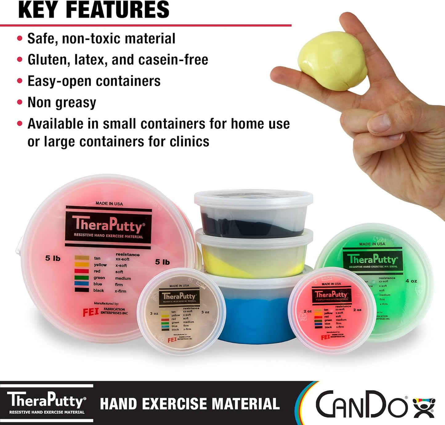 CanDo 10-0900 TheraPutty Standard Hand Exercise Putty, X-SOFT, 2oz