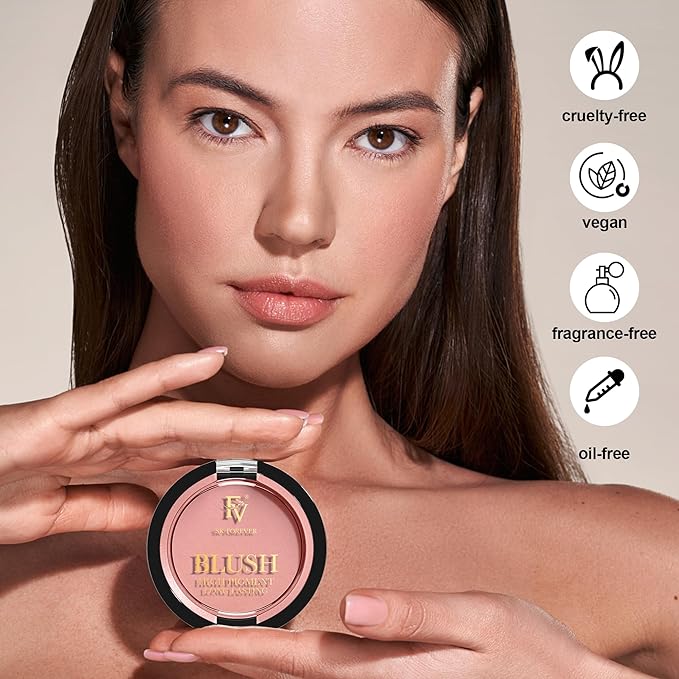 FV Long Lasting Powder Blush - Lightweight Smooth & Blendable Cheek Makeup, High Buildable Color, Transfer-Resistant Matte Finish (Pink Matte, 0.17 OZ)