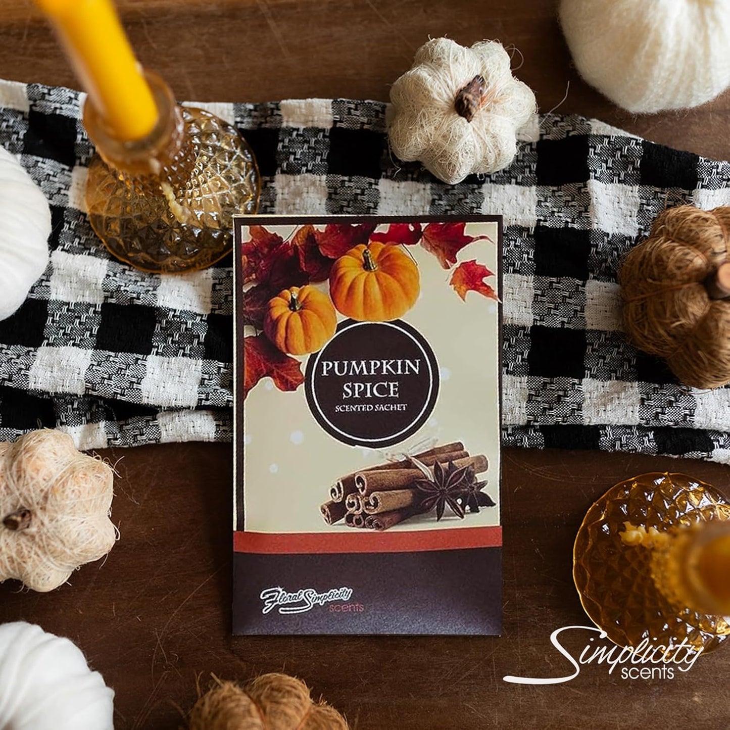 Simplicity Scents Pumpkin Spice Scented Sachets Pack of 3, Fall & Winter - Long-Lasting Scented Bags, Home Fragrance, Air Freshener & Deodorizer for Closet, Room, Drawer, or Cars, Made in USA