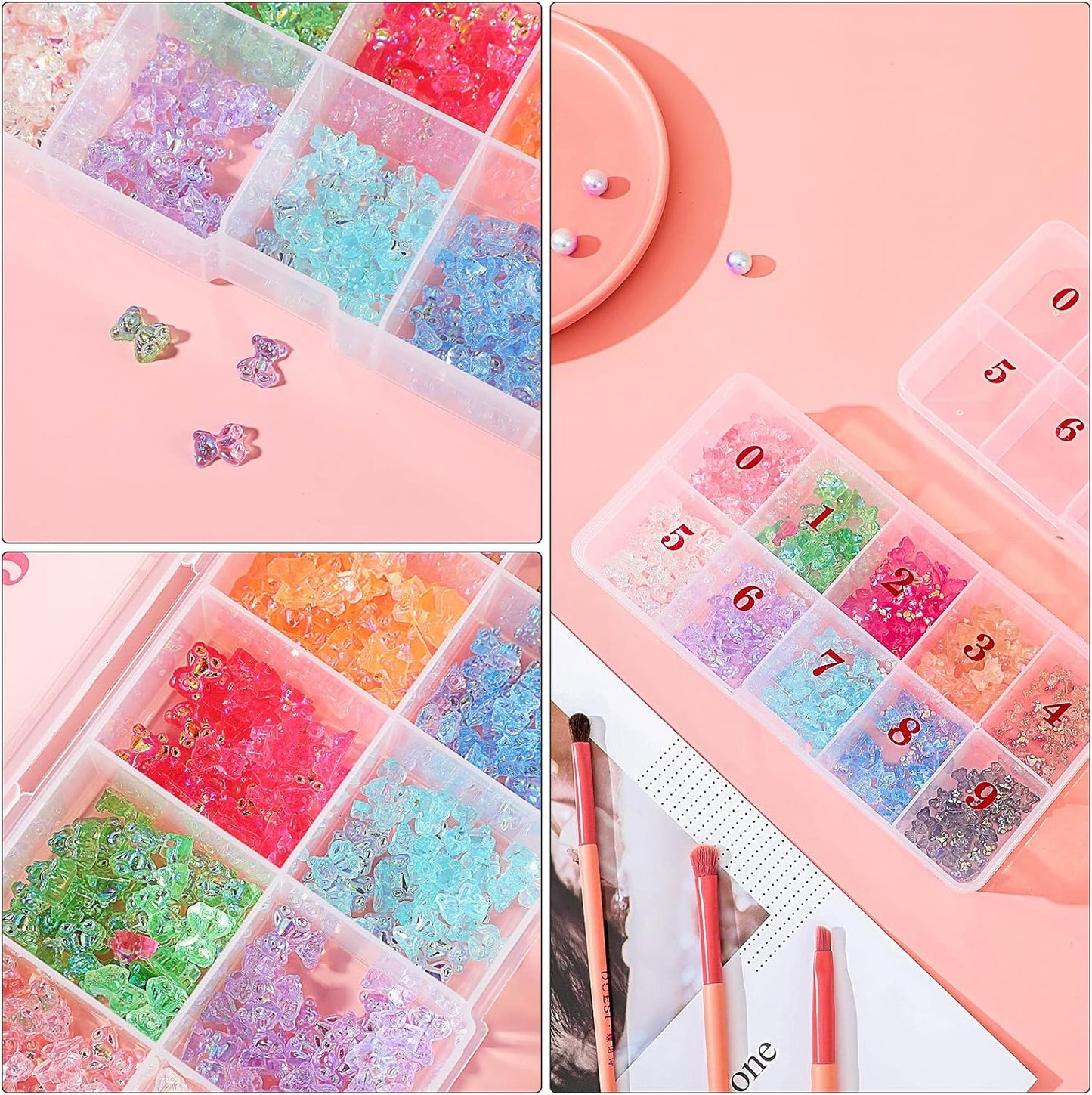 2 Pieces Nail Tip Box Empty False Nail Tips Organizer Box with 10 Number Spaces Storage Case Container Nails Plastic Grid Boxes for Fingernail Crystal Jewelry Accessories(White)