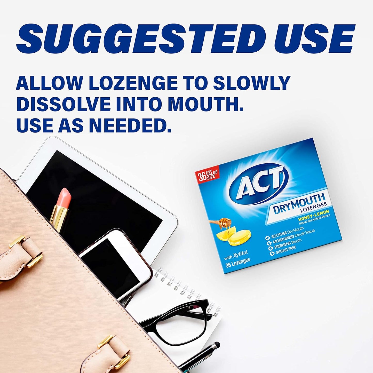 ACT Dry Mouth Lozenges With Xylitol, 36-Count, Sugar Free Honey-Lemon (Pack of 3)