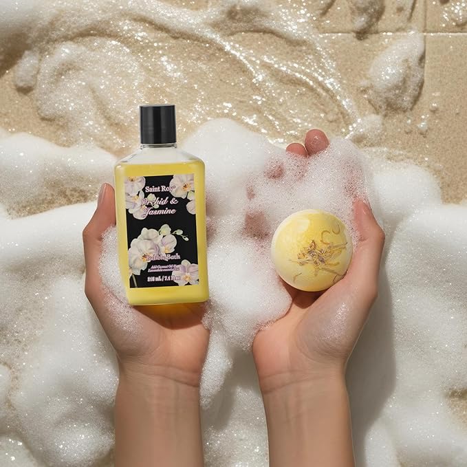 Mother's Day Gift for Mom Bath and Body Gift Basket Orchid & Jasmine Spa Gift Baskets for Women Fragrant Body Lotions, Bath Bomb, Home Spa Gift Basket Rich in Jojoba oil & Shea Butter, Bath Kit Sets