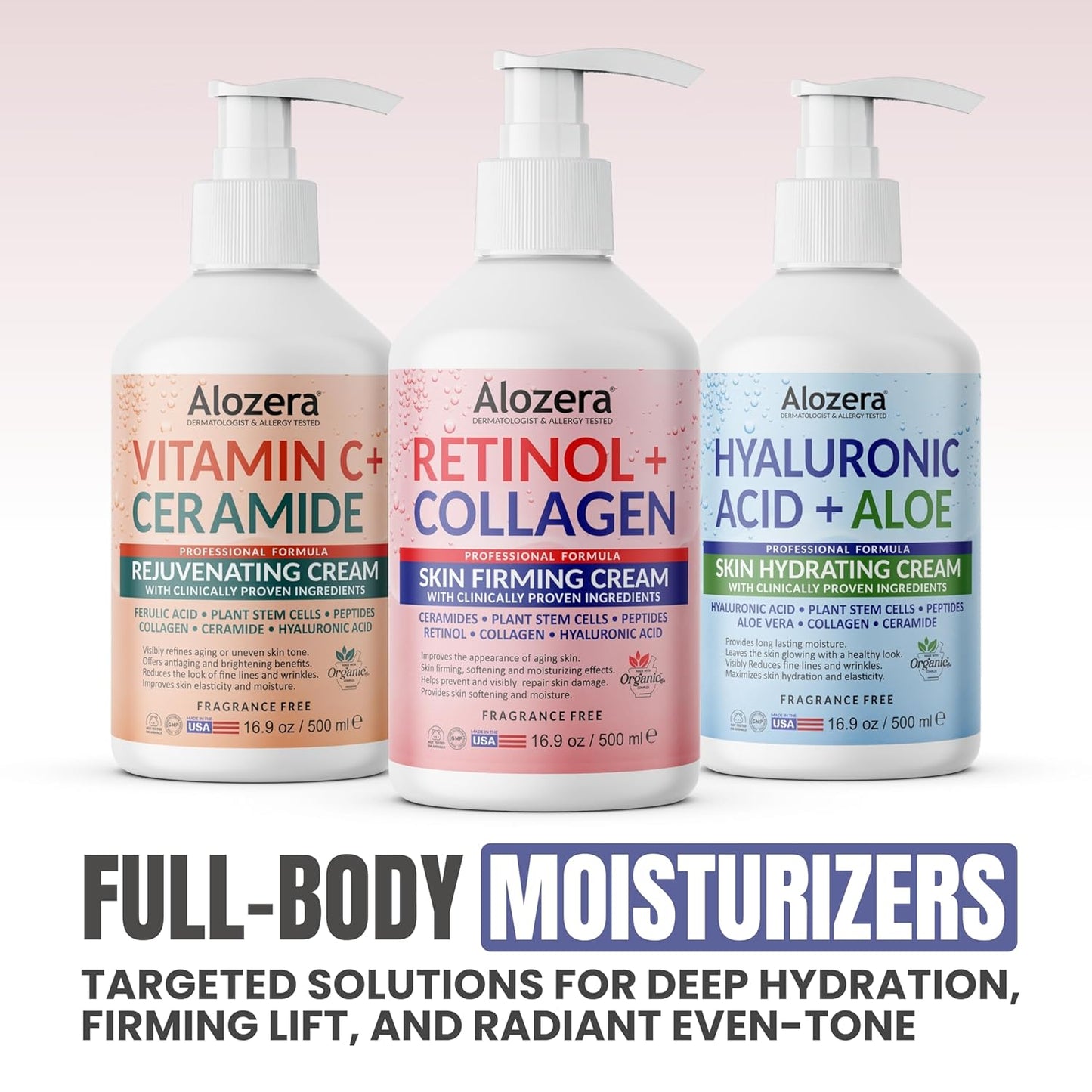 Skin Firming Retinol Collagen Body Lotion with Stem Cells for Aging Skin and Wrinkles, Non-Greasy, Lightweight Moisturizer, Fragrance-Free, 16.9 oz 2-Pack