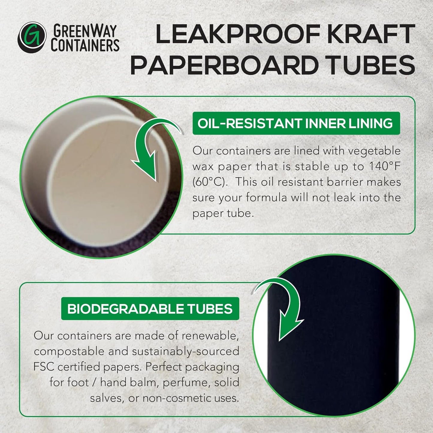 GreenWay 2.5oz / 70g Kraft Paperboard Deodorant Tubes with Lids - 6 Pack Solid Perfume Tubes Refillable DIY Cosmetic Containers - Deodorant Containers Lotion Tubes Empty Holder Tubes Kraft - Black