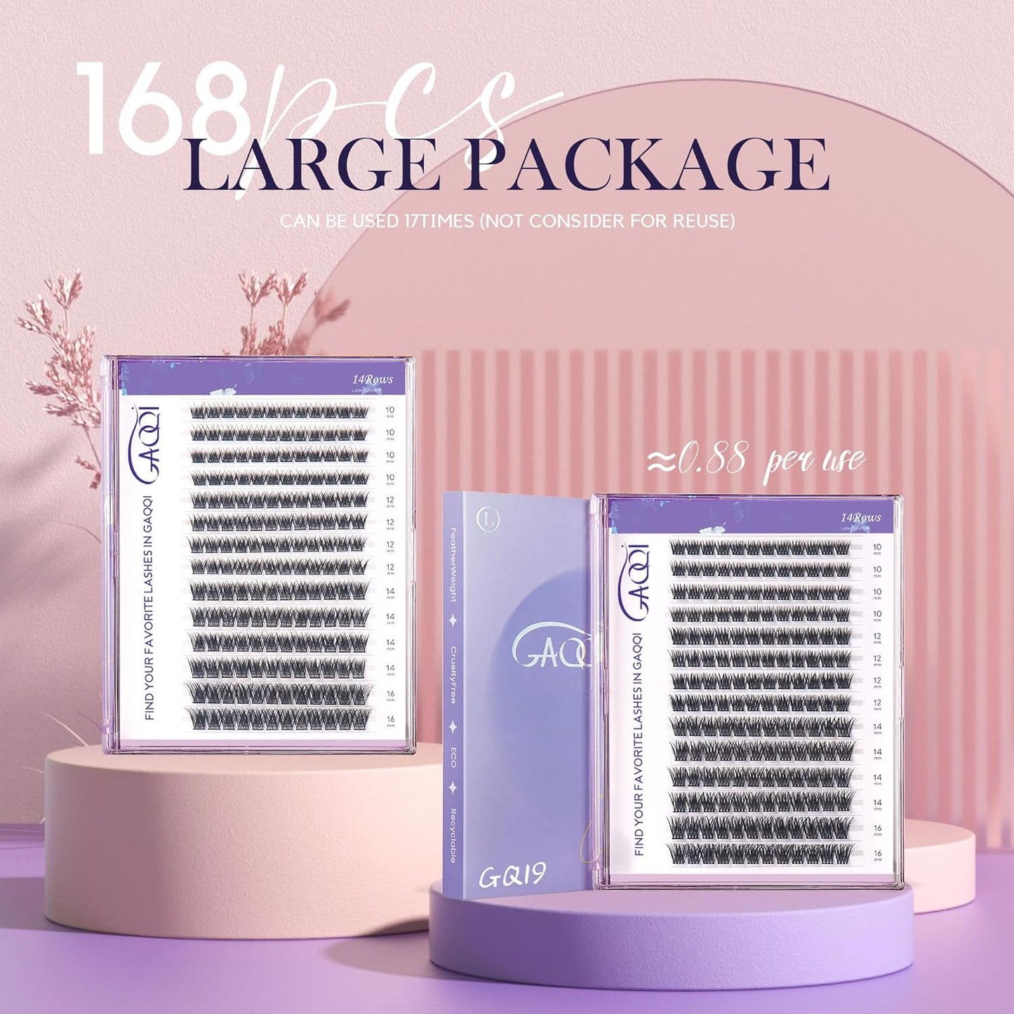 GAQQI Lash Clusters, GQ03 False Eyelashes DIY Lash Extensions C Curl 168PCS Cluster Lashes 12MM, Wispy and Natural Lash Wisps (GQ03,12mm,C Curl)