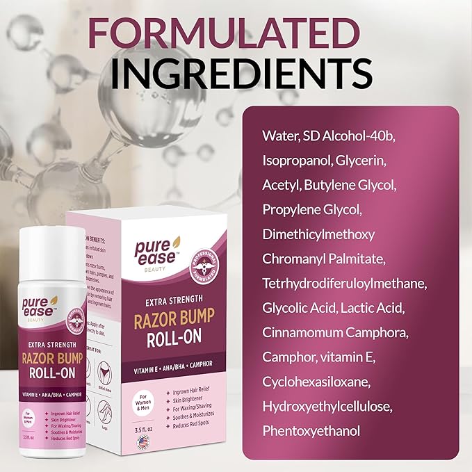 Razor Bump Solution for Bikini Area – Ingrown Hair Serum with Vitamin E, AHA/BHA, Camphor for Post-Shave Skin Care – Supports Smooth Skin on Face, Neck, Underarms