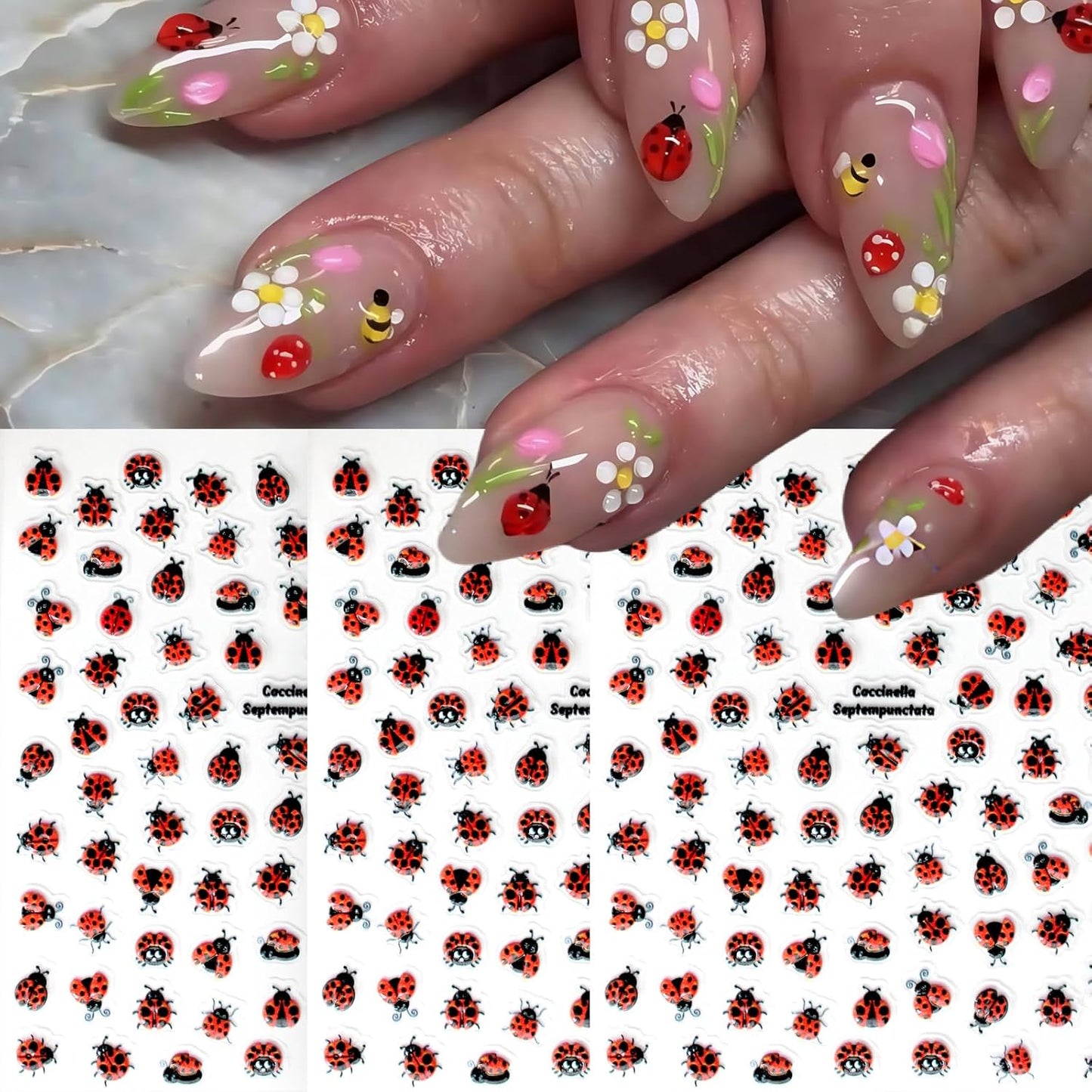 3 Sheets Ladybug Nail Art Stickers 5D Embossed Ladybug Self-Adhesive Nail Decals Mixed Design Ladybugs Summer Nail Decals for Nail Art Nail Decoration Nail Accessories for Women DIY Manicure Supplies