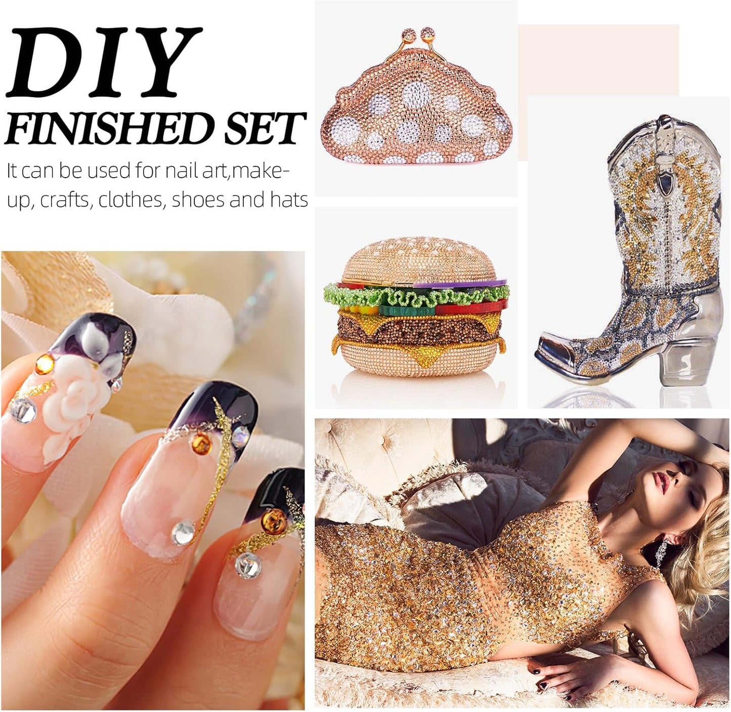 Champagne Flatback Rhinestones, Glass Rhinestones for Nail Art and Craft, Glue Fix, Loose Crystal Gemstones(Champagne, SS20, 1440pcs, 4.6-4.8mm)