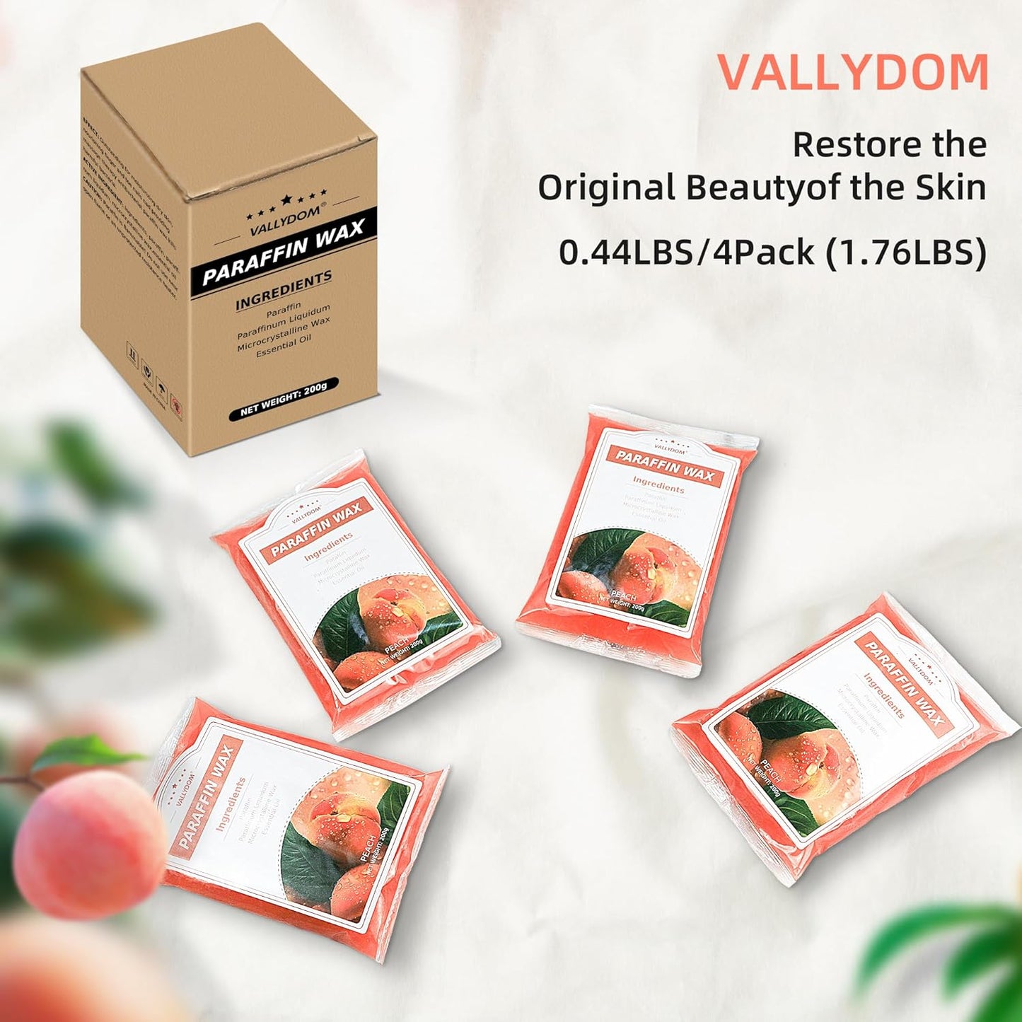 Paraffin Wax Refills, 4 Pack 200g Peach Scented Paraffin Wax Blocks for Paraffin Bath, Paraffin Wax Machine Refills for Hand Feet Dry Skin,Rrelieves muscle fatigue, Hydration and nourish