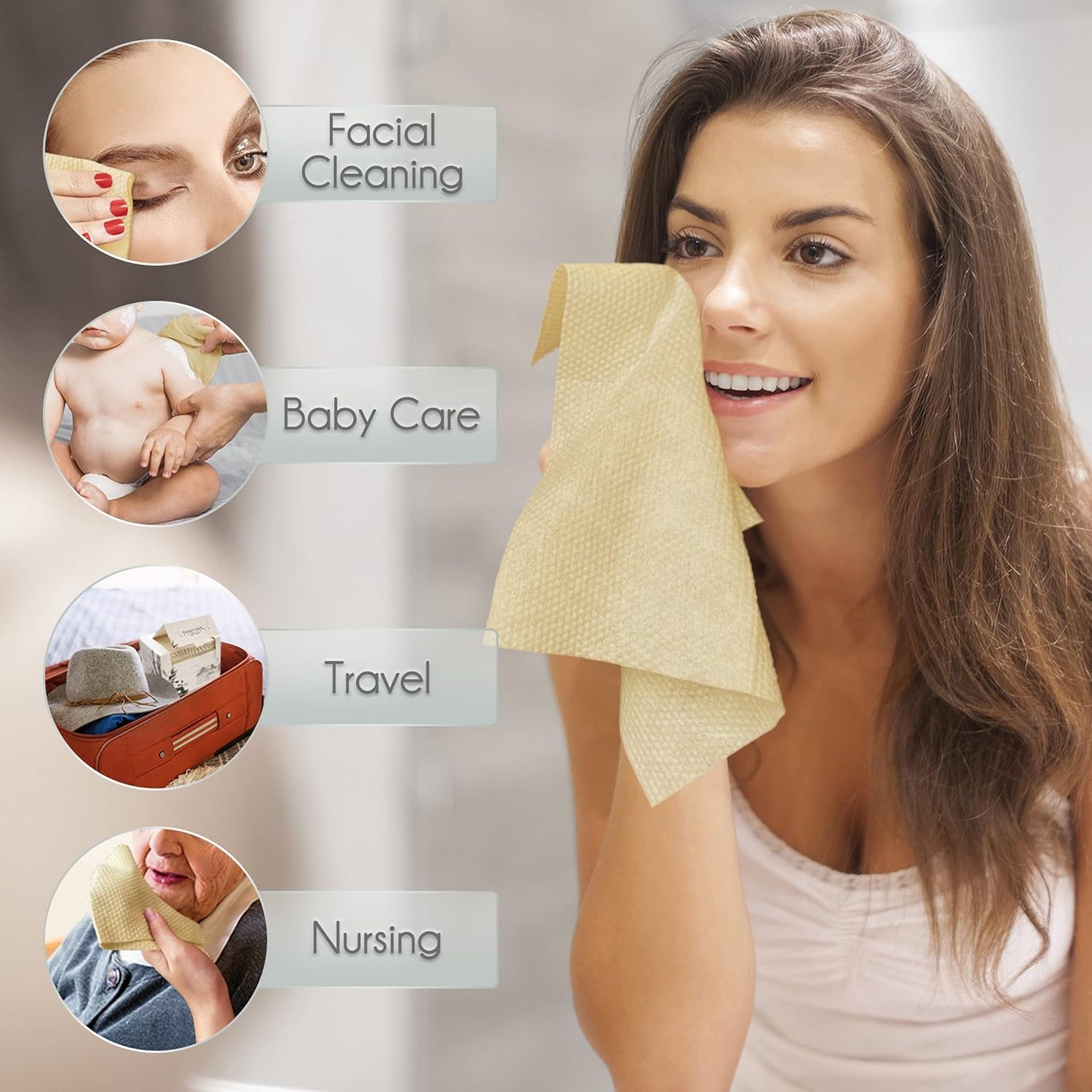 Bamboo Rayon Disposable Face Towel Biodegradable Large Dry Face Wipes 60 Count/1 Box Extra Thick Soft Clean Facial Towels for Sensitive Skin, Makeup Removing, Facial Cleansing, Nursing, Travel