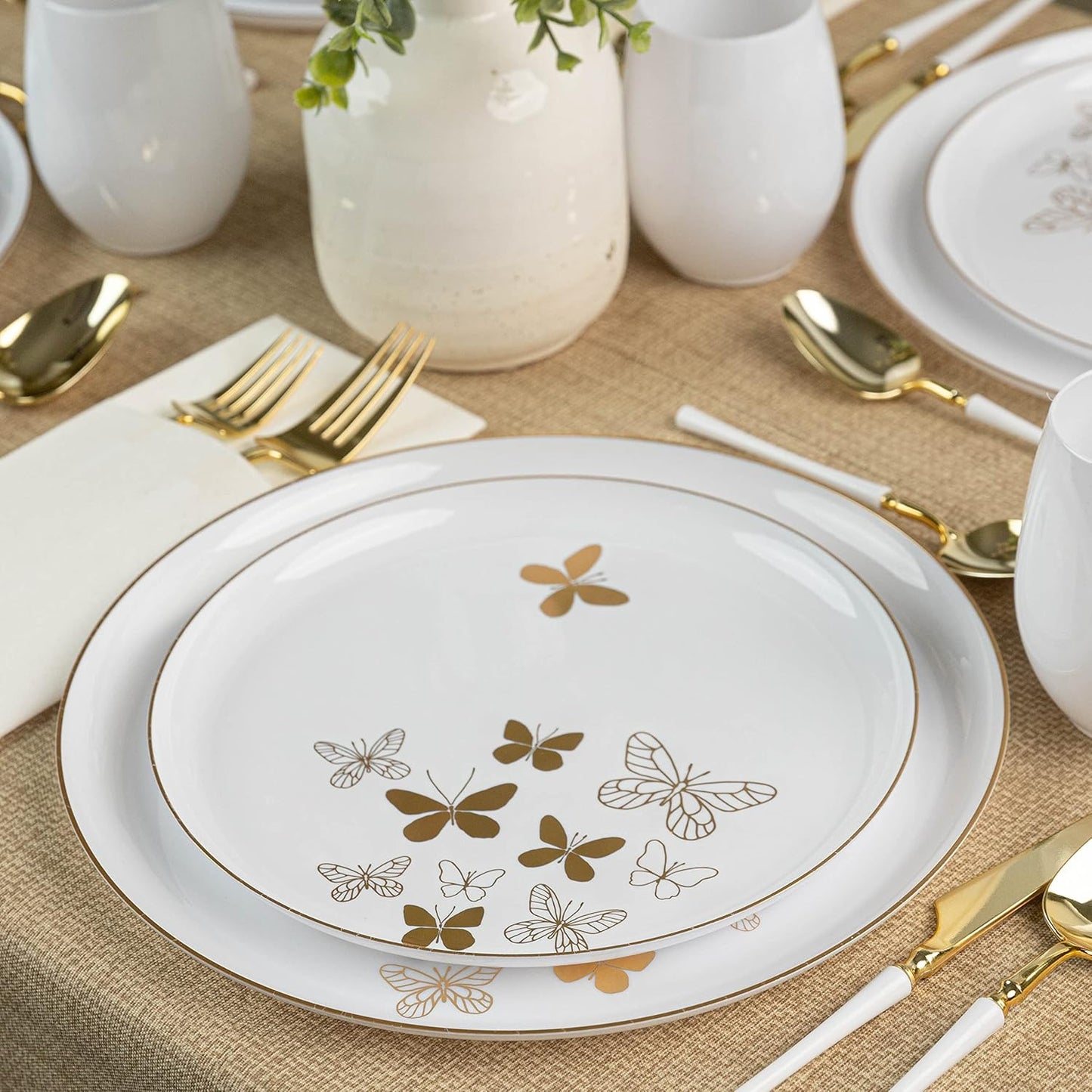 PLASTICPRO [30 Pack 8.6 Plastic Party Plates Edge Collection Premium heavyweight Elegant Disposable Tableware Dishes Butterfly Collection