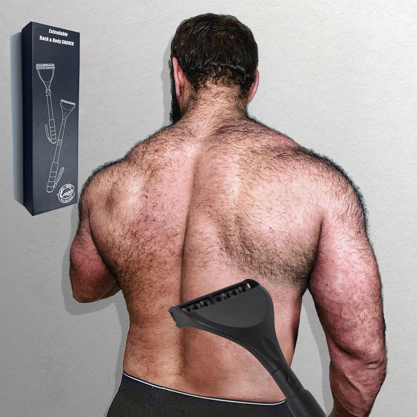 EASACE Back Shavers for Men,Back Hair Shaver for Men with 8pcs Safety Blade,Back & Body Hair Trimmer,Long Handle 21 Inch Adjustable, Curved DIY Shaver