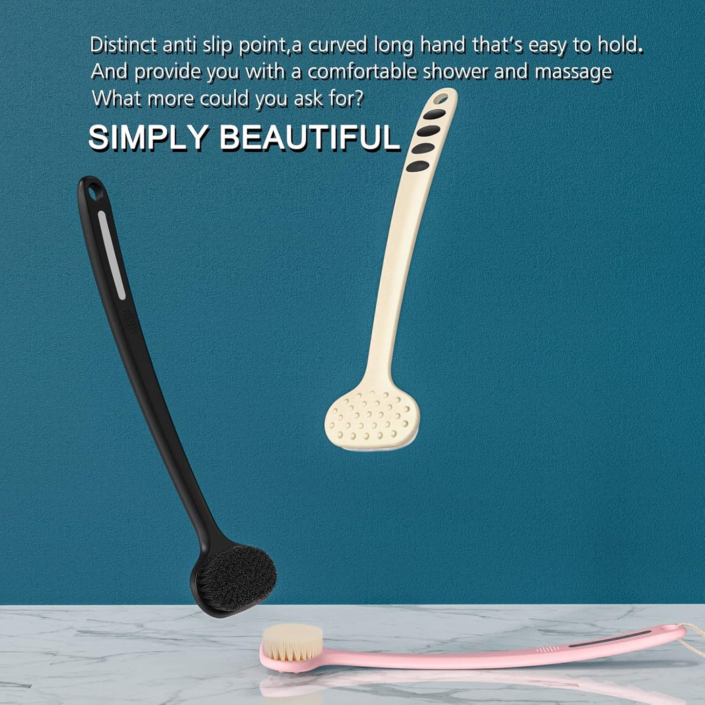 Bath Body Brush with Soft Bristles,Non-Slip Handle Built-in TPR Enhance Grip,15 in Long Handle Gentle Exfoliation Improve Skin's Health and Beauty for Women Men Shower Brushing (Black)