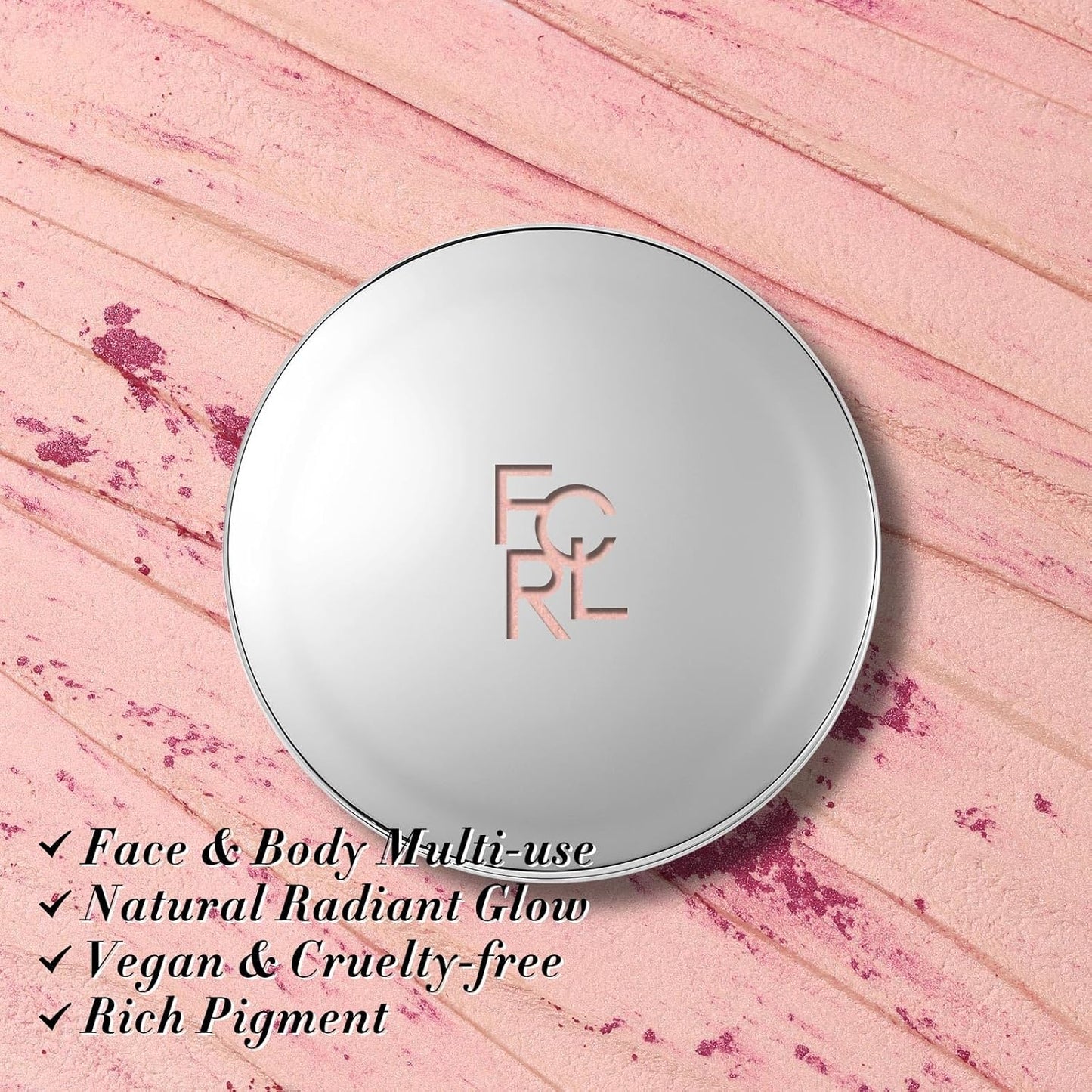 FOCALLURE Shimmer Face Highlighter Makeup Powder, Gel to Powder Glow Finish, Leaving a Lightweight & Healthy Radiance, Long Lasting Luminous Face Body Highlighter Makeup (PK02 Rosettes Light)