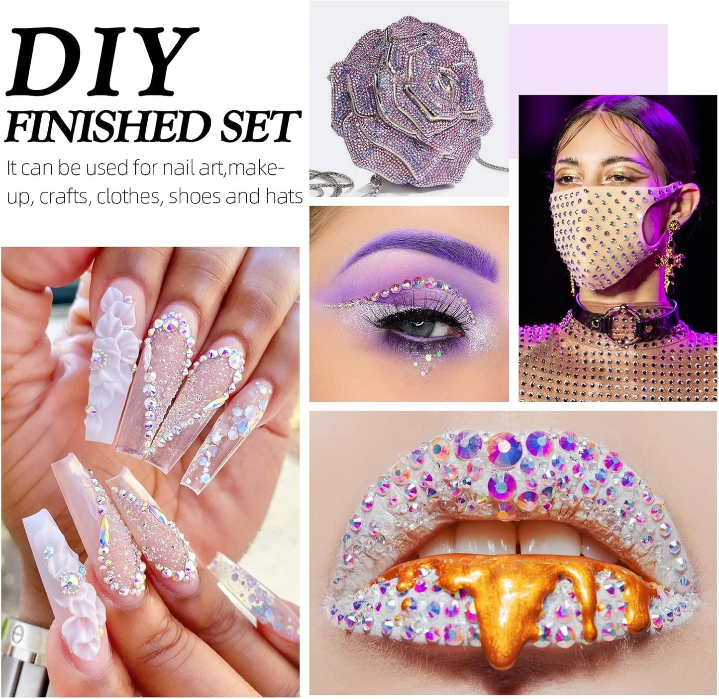 Crystal AB Flatback Rhinestones, Glass Rhinestones for Nail Art and Craft, Glue Fix, Loose Crystal Gemstones(Crystal AB, SS6, 2880pcs, 1.9-2.0mm)