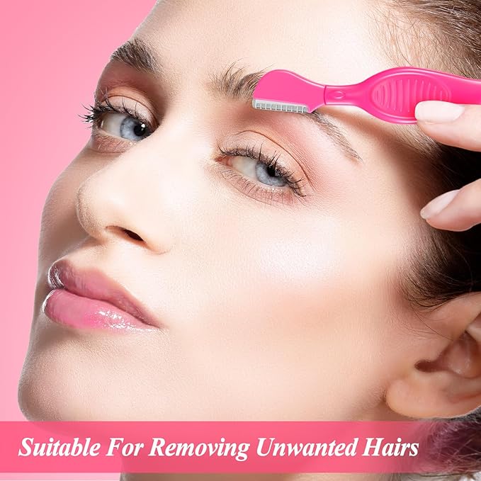 Mudder 21 Pcs Eyebrow Razor Eyebrow Shaver Facial Razor Multipurpose Face Trimmers with Precision Cover for Women Makeup Care Tools(Rose Red)