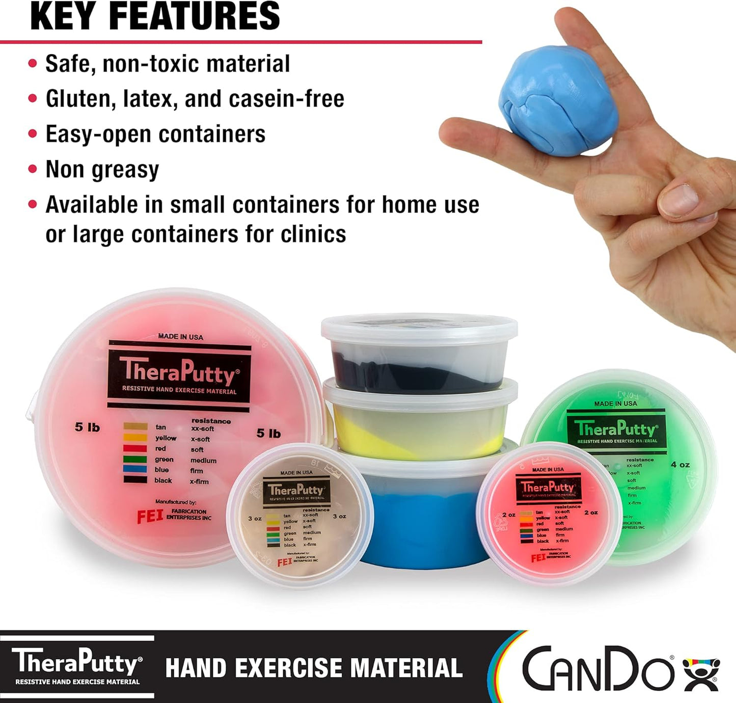 CanDo 10-0903 TheraPutty Standard Hand Exercise Putty, Firm, 2oz