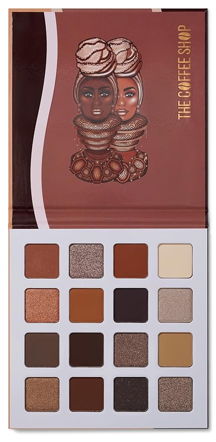 Juvia's Place Coffee Shop Eyeshadow Palette - 16 Pan Palette, Tan, Auburn, & Rich Dark Chocolate, Mattes and Shimmers, Highly Pigmented and Buttery Texture