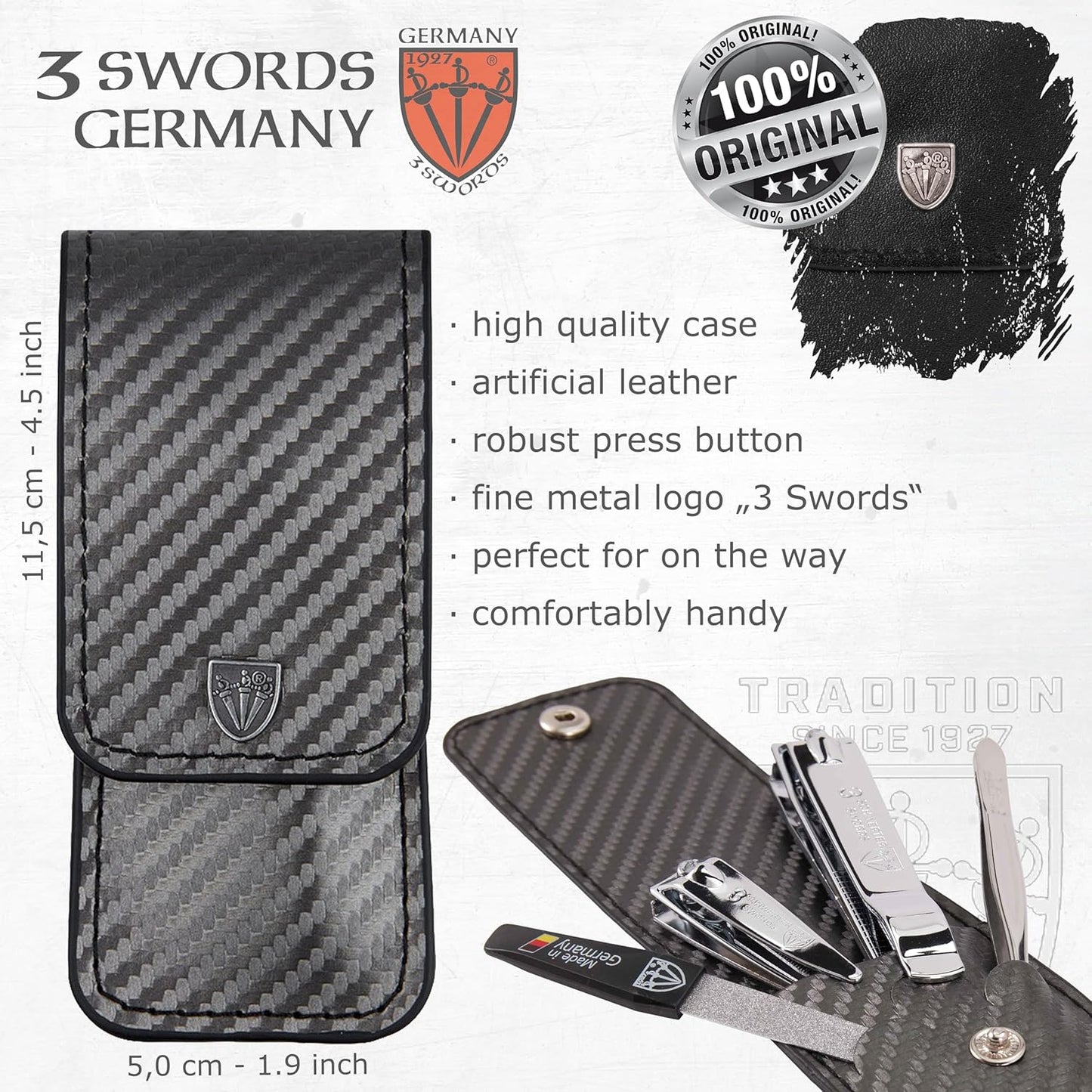 3 Swords Germany - Brand Quality 4 Piece Manicure Pedicure Grooming kit Set Tweezers File Clipper Fashion Leather case in Gift Box, Made by 3 Swords