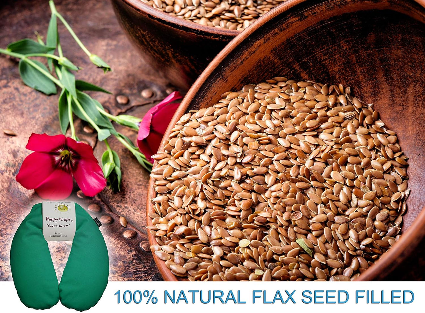 Microwavable Herbal Neck Wrap - Hot Cold Aromatherapy Neck Warming Pillow - Heating Pad for Migraines, Stress, Gifts for Women, Birthdays, Christmas and Free Sleep Mask - Green