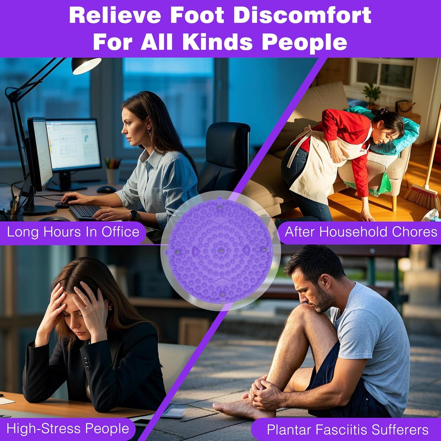 Multi-Purpose Foot Massage Mat with Reflexology Nodes & Magnetic Therapy, Relieve Stress, Improve Circulation, and Enhance Relaxation (Purple)