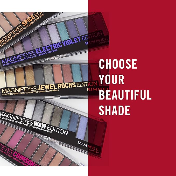 Rimmel London Magnif'Eyes Eyeshadow Palette, 12 Shades, Blendable Formula, Versatile, 007, Crimson, 0.5oz