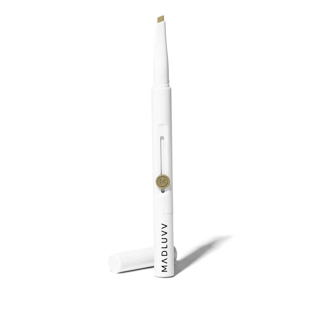 MADLUVV Exacto Brow Pencil for Flawless, Long Lasting, Realistic Brows with Dual-Ended Design Featuring Retractable Blade Tip for Precise Hair Like Detail and Blending Brush - Blonde