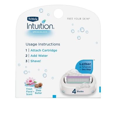 Schick Intuition - Lather & Shave In One Stop - Spring Bloom with Shea Butter, Fresh Floral Scent - Women's Razor Blade Refills - 3 Ct Pack of 4 = 12 Cartridges